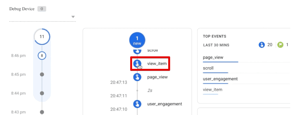 View_item event in GA4 DebugView