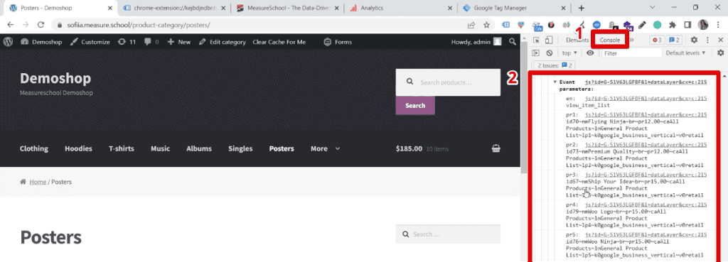 A detailed overview in the console tab