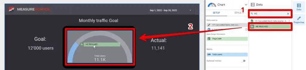 Adding the percentage metric to the gauge chart