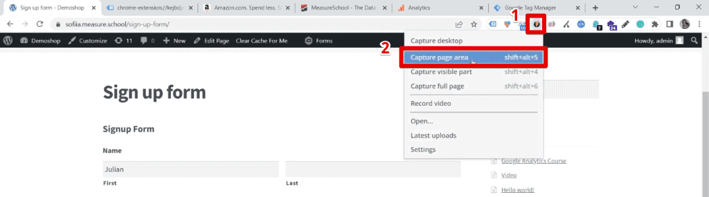 Capturing a page area using Monosnap