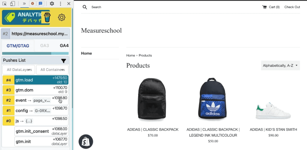 Category page in the Shopify store