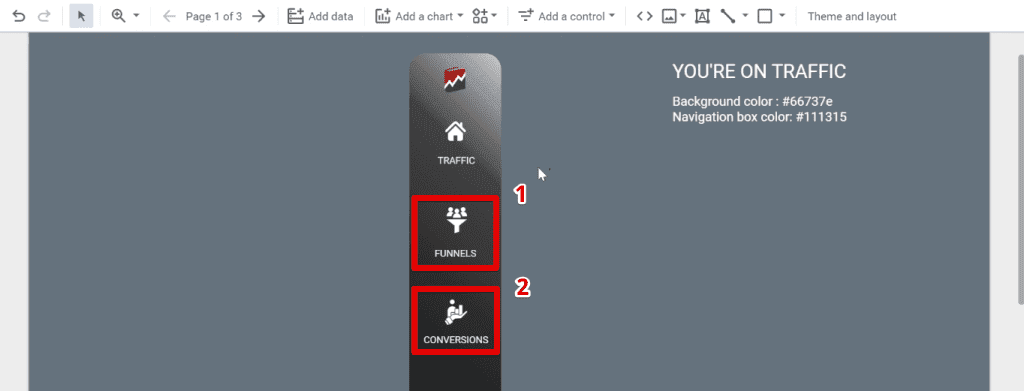Changing the text and icons to their equivalent pages
