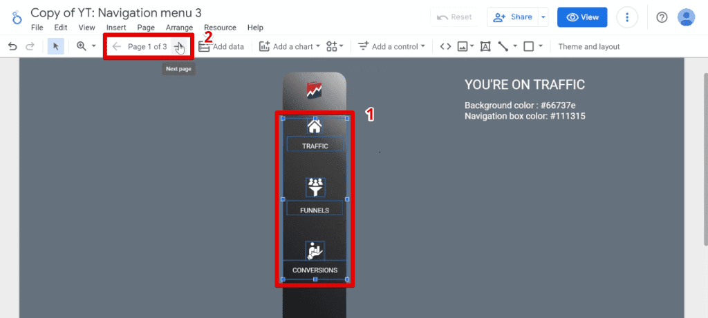 Copying the icons and text to all pages