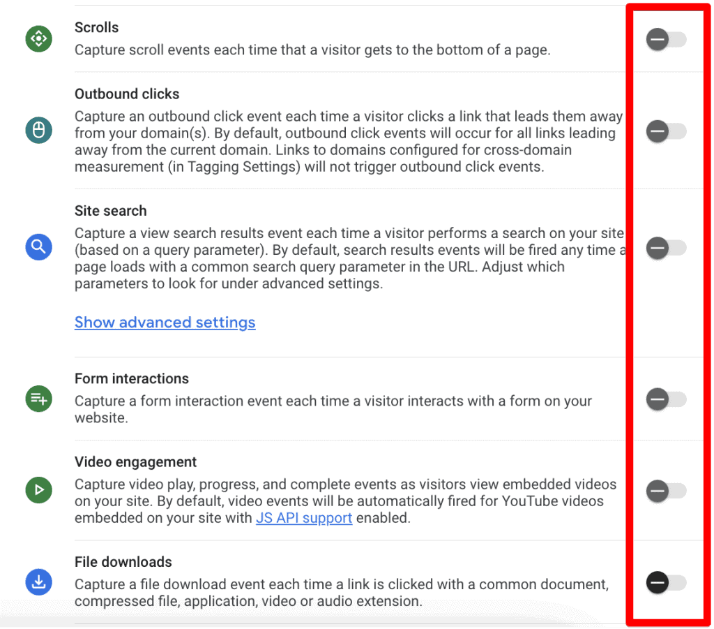 Enhanced measurement settings in GA4