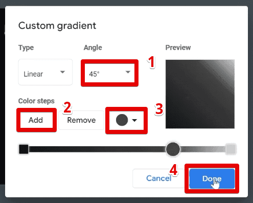 Formatting for the custom gradient