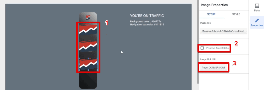 Inserting an image link URL for the navigation buttons