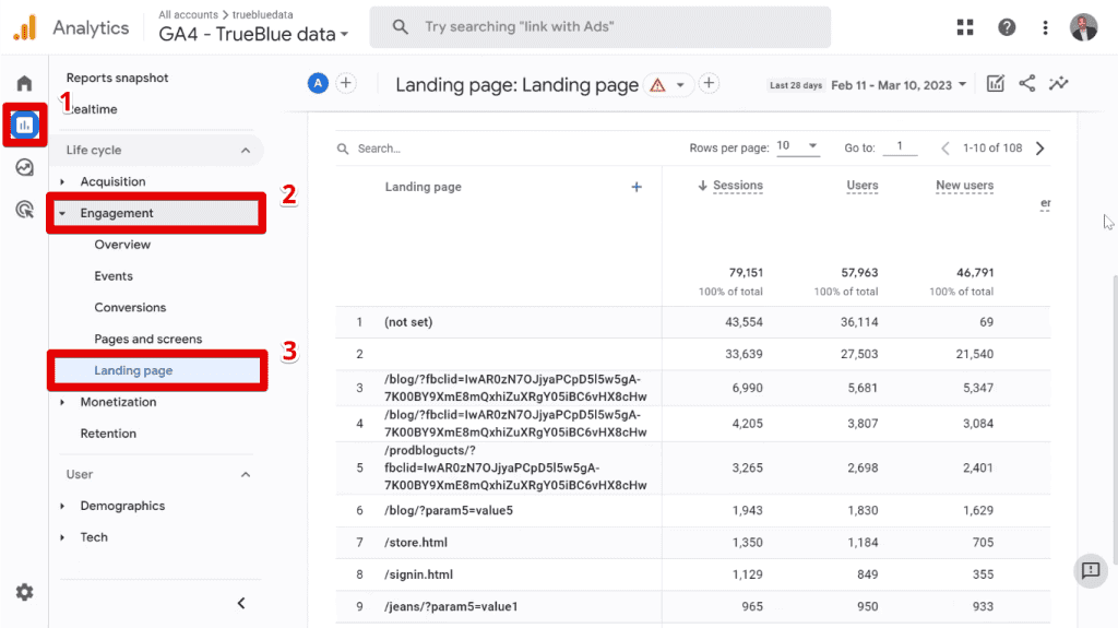 Landing page report