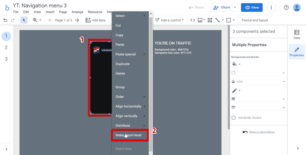 Making the navigation menu report-level