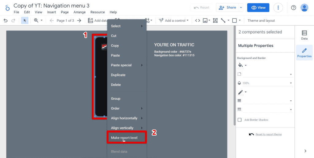 Making the second navigation menu type report-level