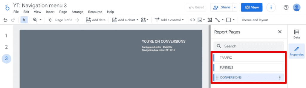 Pages in the sample dashboard