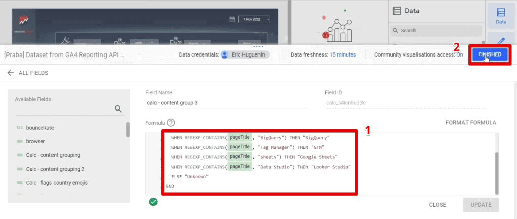 Pasting the formula for the content groups calculated field
