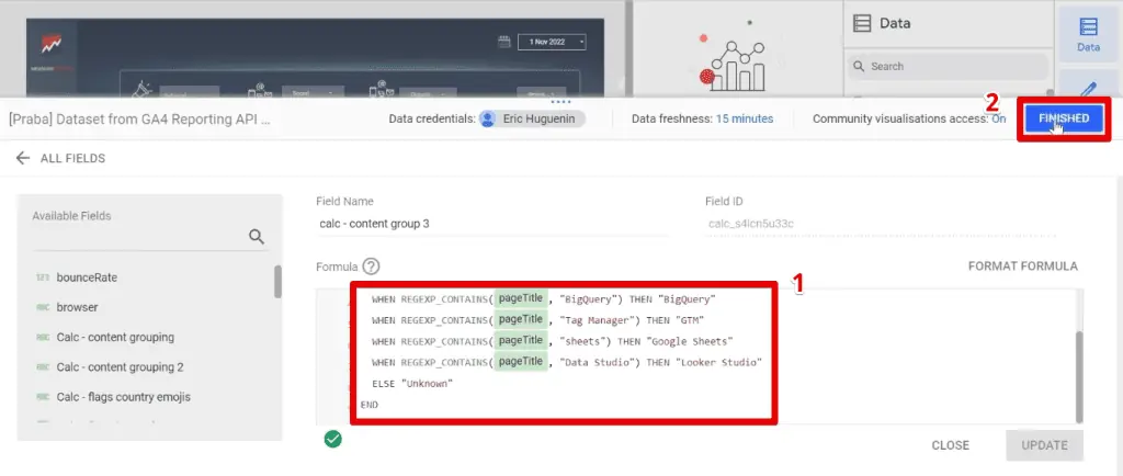 Pasting the formula for the content groups calculated field