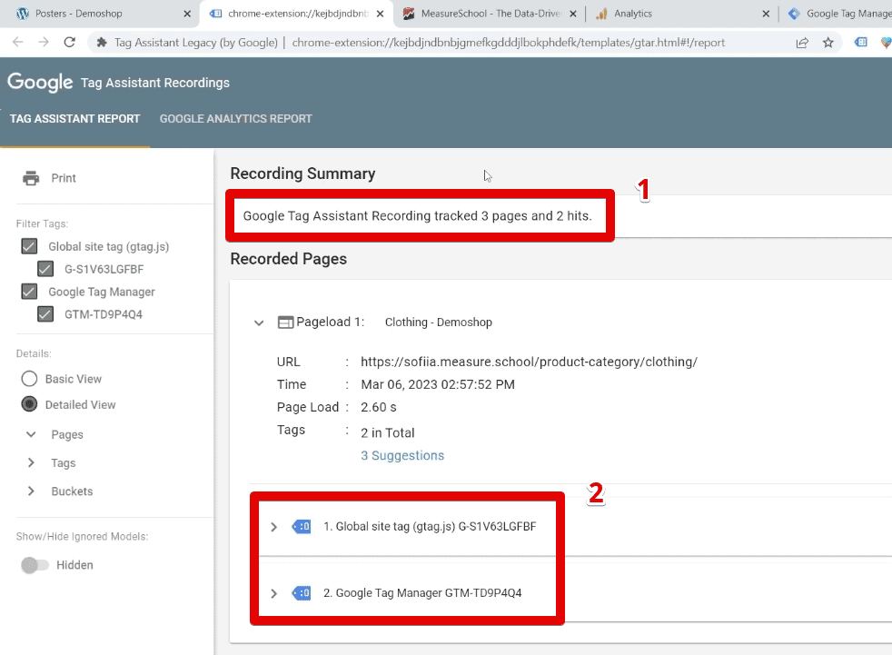 The full report of the browsing session