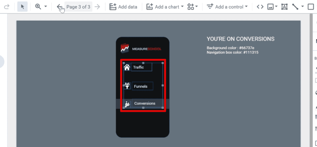 The pasted icons and text to the other pages of the dashboard
