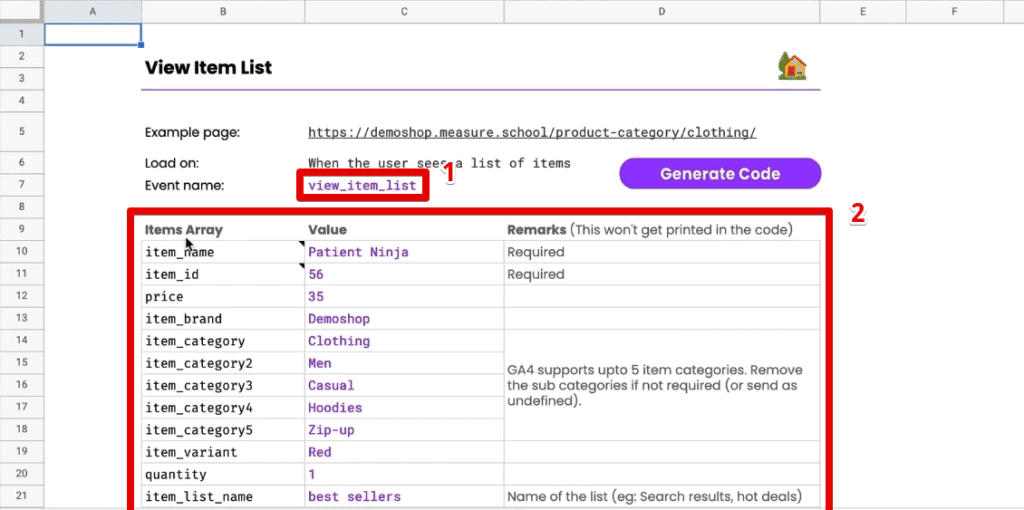 View_item_list event data layer