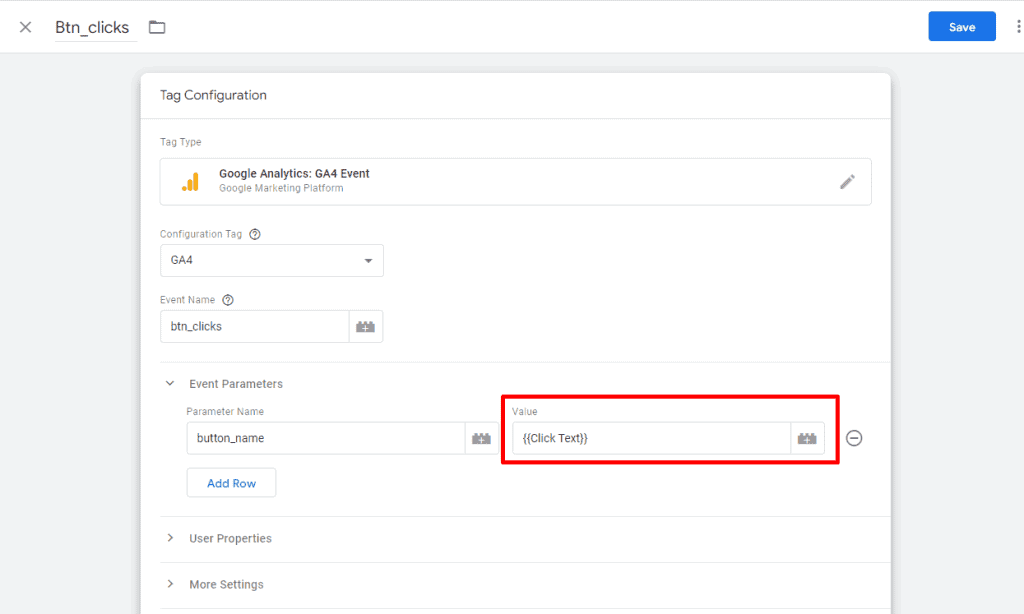 Adding a custom parameter of button names and click text