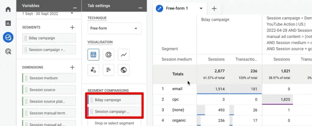 Adding segments to the segment comparisons section