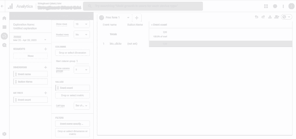 Building reports of buttons’ clicks by using the event name filter (GA4)