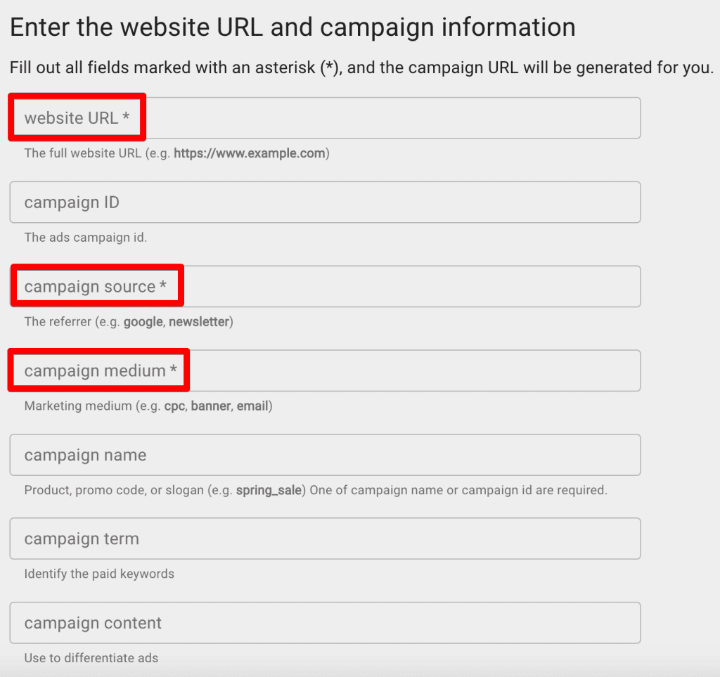 Campaign URL builder mandatory and optional fields