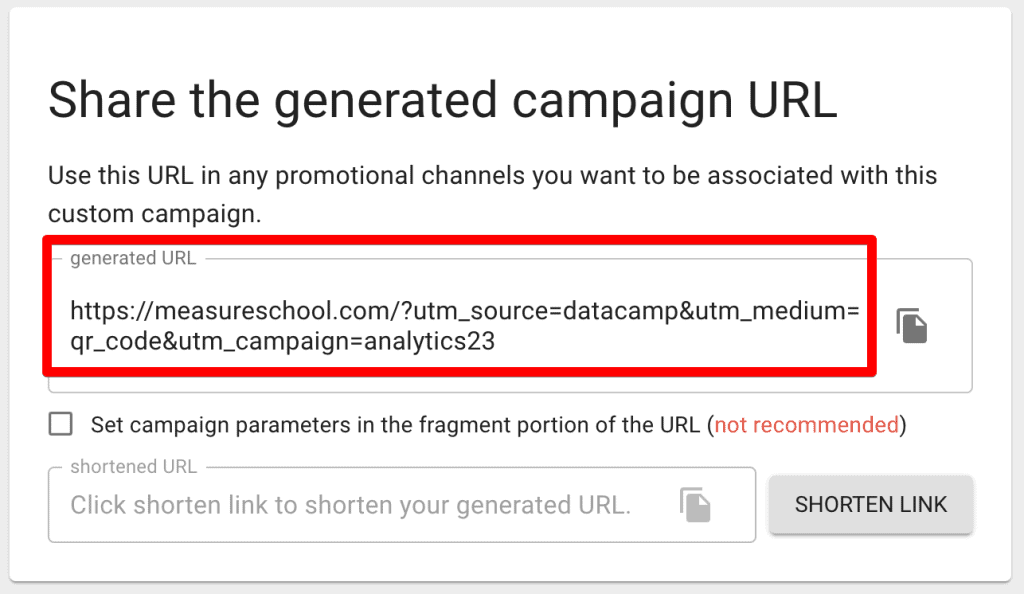 Campaign builder showing generated URL