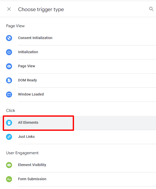 Choosing All Elements trigger type