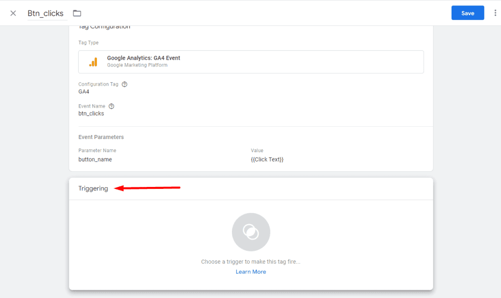 Configuring triggering of the custom event tag