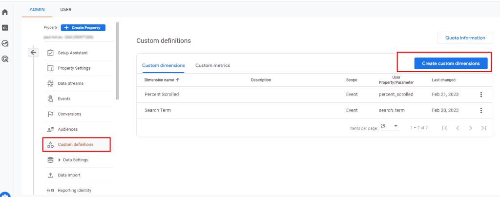 Create custom definitions within GA4