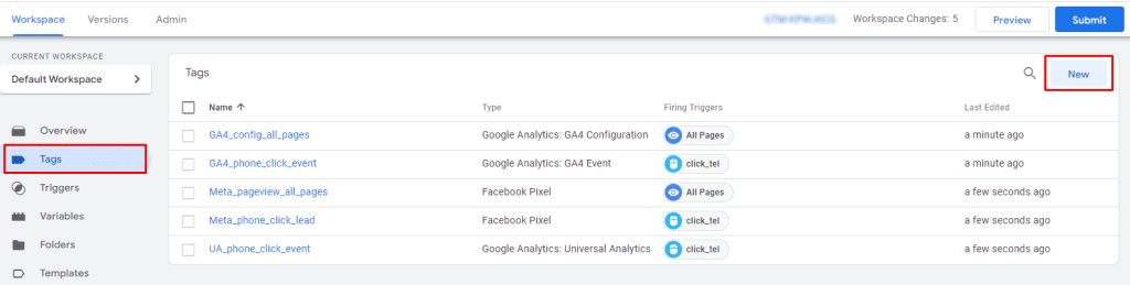 Creating a new Tag via GTM