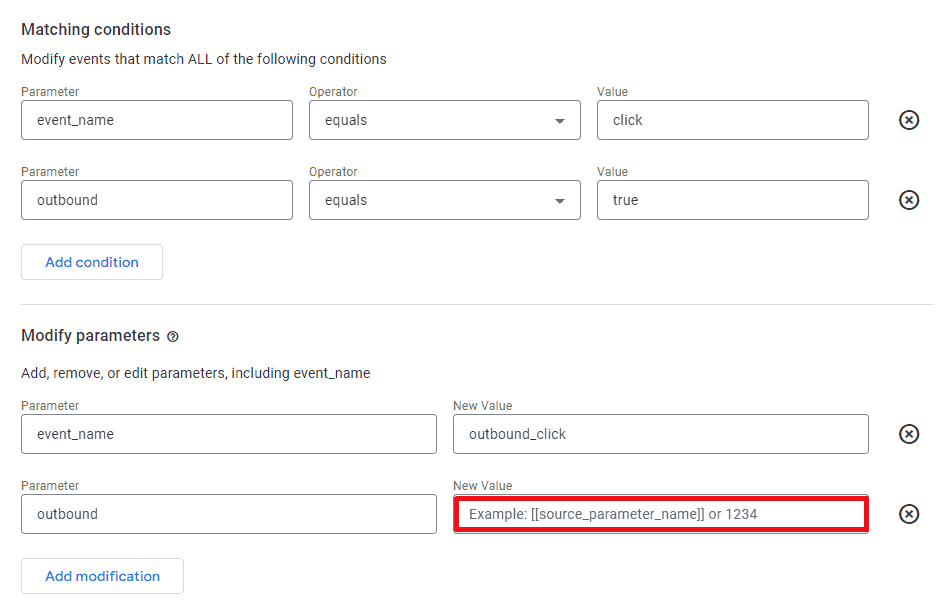 Deleting outbound parameter from the click event