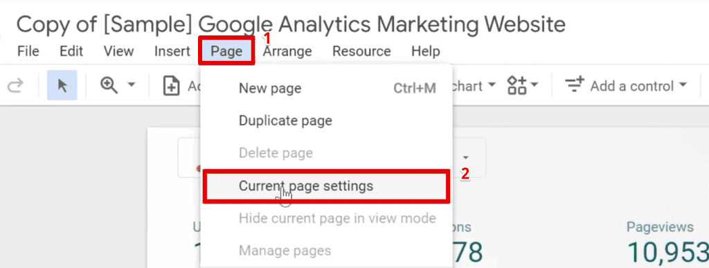 Going to the current page settings