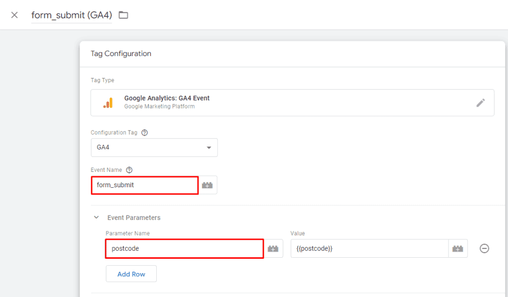 Naming Event and adding parameter row