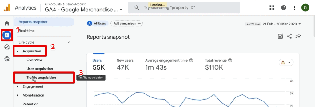 Navigating to the traffic acquisition report