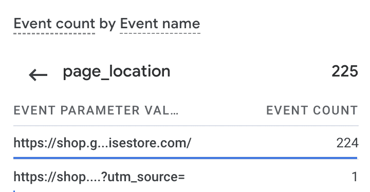 Page location parameter value in GA4 realtime report