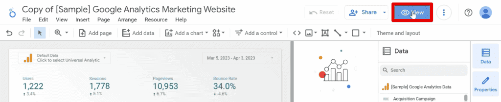 Previewing the dashboard