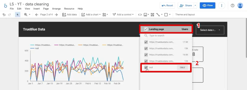 Removing null values by using a data control