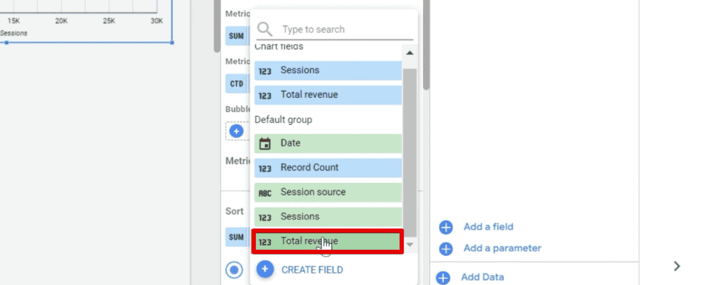 Selecting the total revenue metric