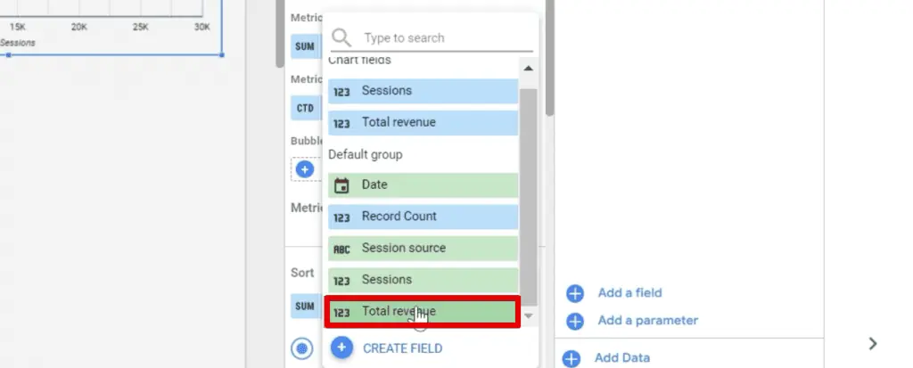 Selecting the total revenue metric