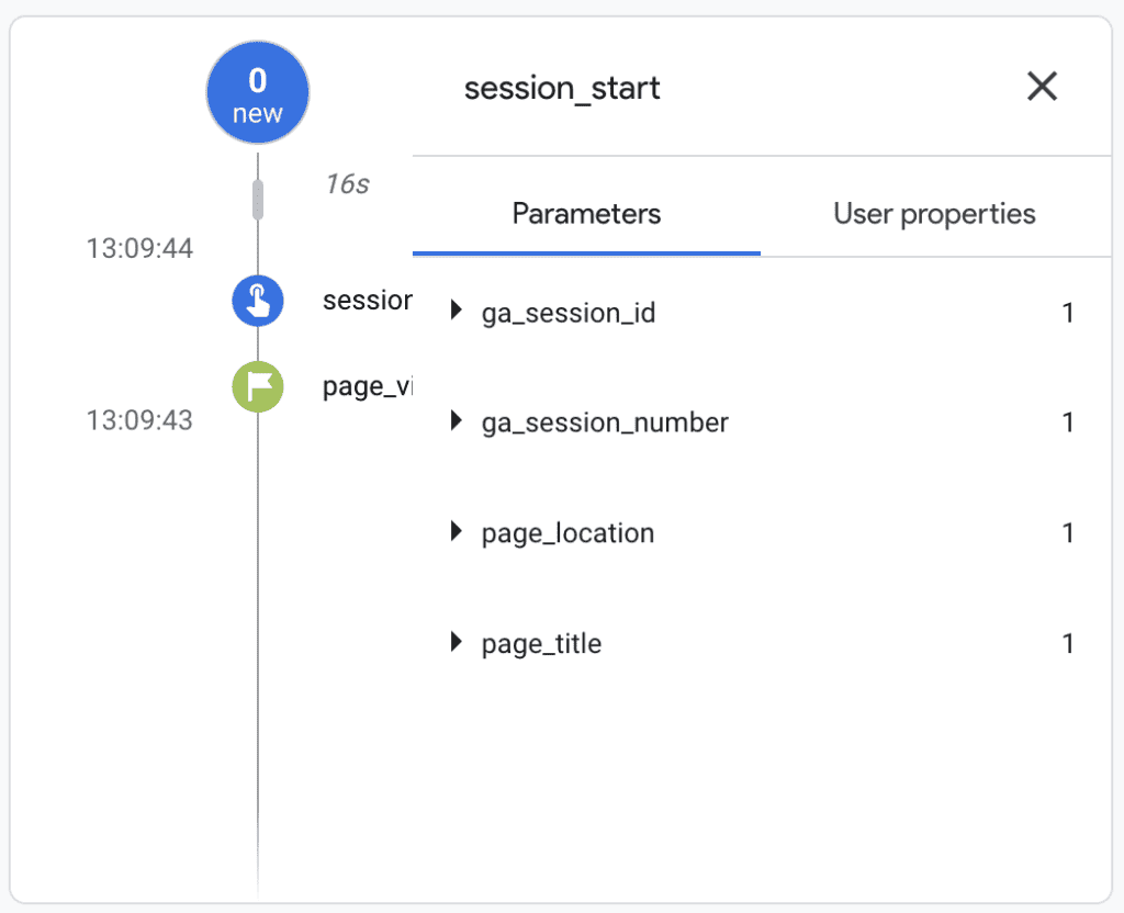 Session start event parameters in GA4 realtime report