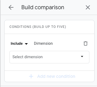 The build comparison interface GA4