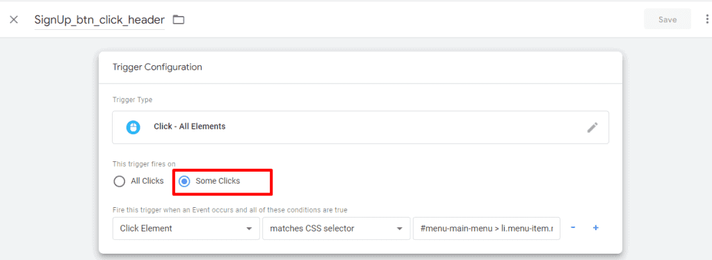 Trigger Configuration based on Click Element