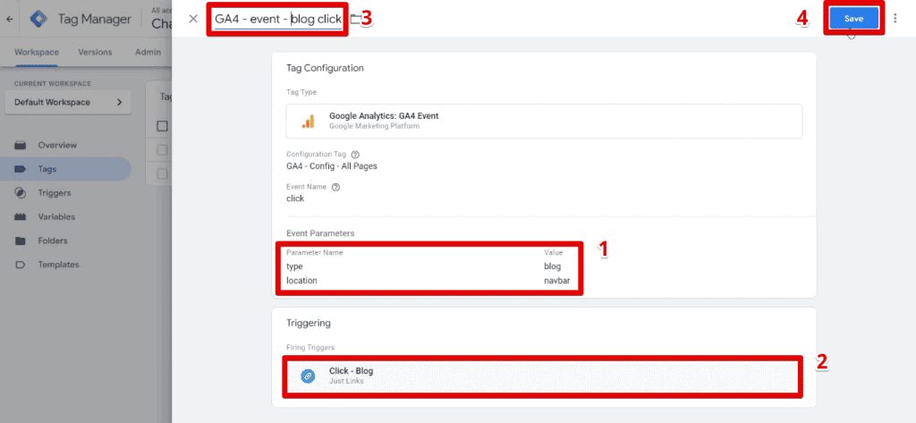 Blog button click configuration