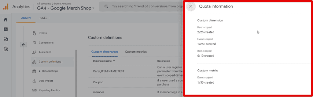 Checking GA4 quota information