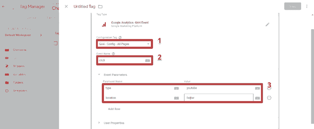 Configuration of the Youtube click tag