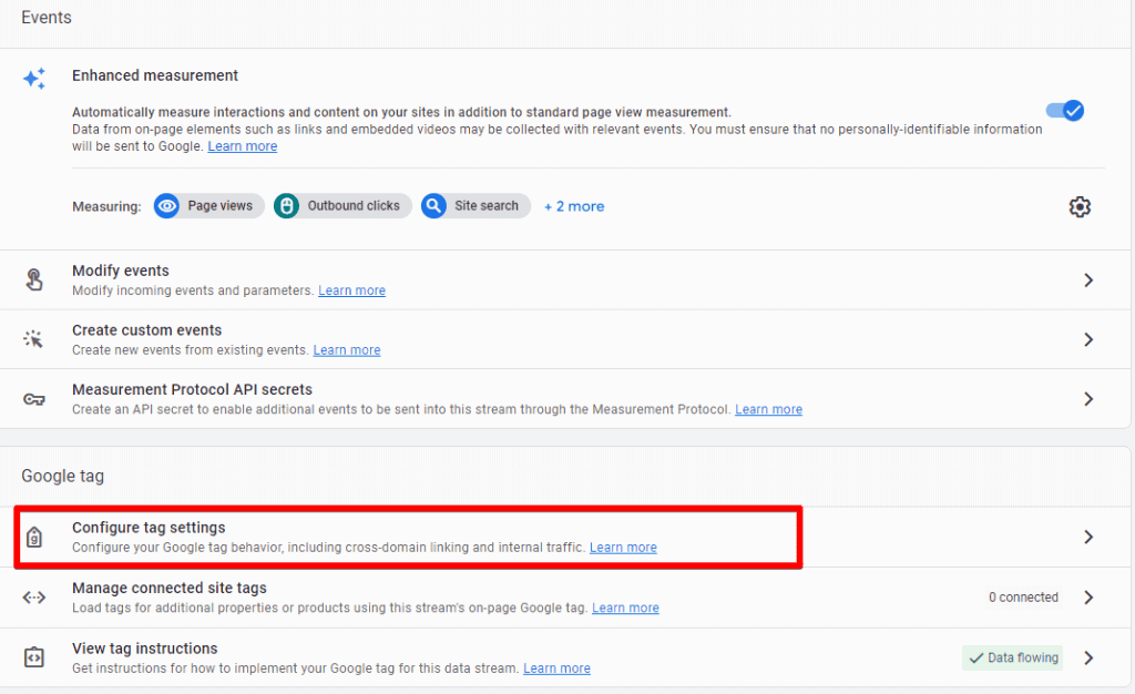 Configuring tag settings in Data Stream