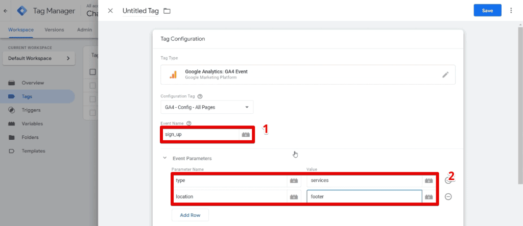 Configuring the sign-up event with consolidated event parameters