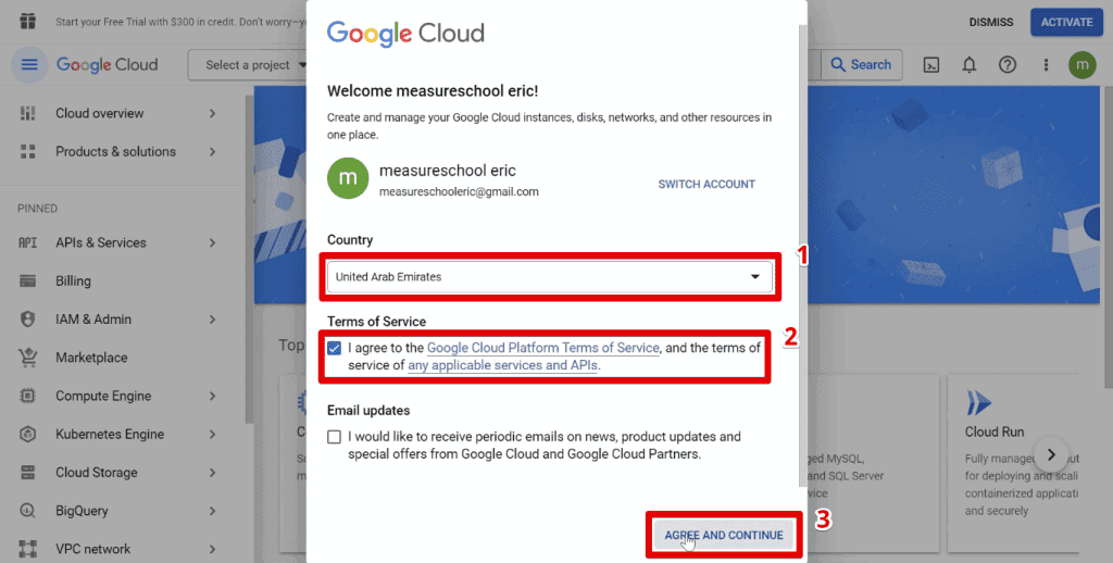 Creating a Google Cloud account
