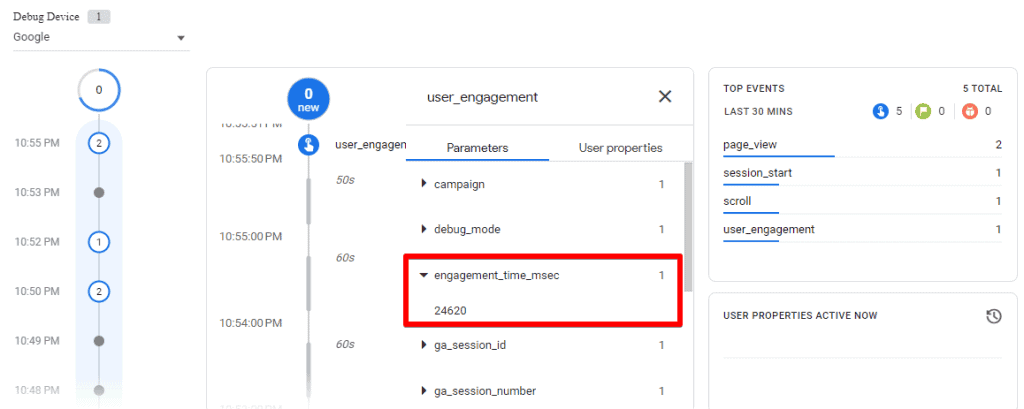 Engagement_time_msec parameter in Debug View mode