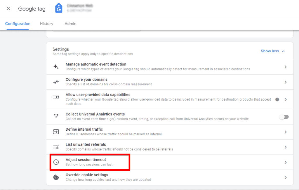Expanding the list of all tag settings