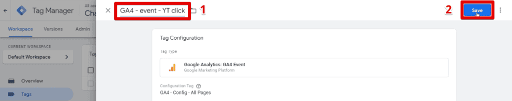 Naming and saving the youtube click tag