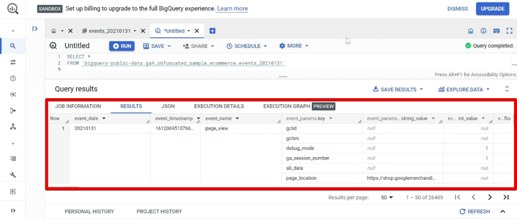 Query results for retrieving all data